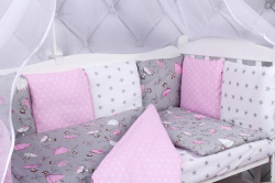 Комплект в кроватку 15 предметов (3+12 подушек-бортиков) AmaroBaby Мечта серый, розовый, поплин, бязь