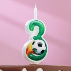 Свеча Страна Карнавалия для торта Футбольная цифра 3 зелёная, 12,5 см