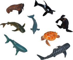 Фигурки игрушки серии Мир морских животных Masai Mara касатка, 3 акулы, морж, дельфин, черепаха, тюлень