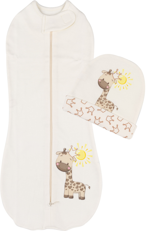 Пелёнка-кокон на молнии и шапочка-котелок Little Star Королевичи Жирафик в шарфике 68