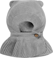 Шапка-шлем детская вязаная Amarobaby Pure Love Warm, размер 42-44, зимняя, с утеплителем, серая